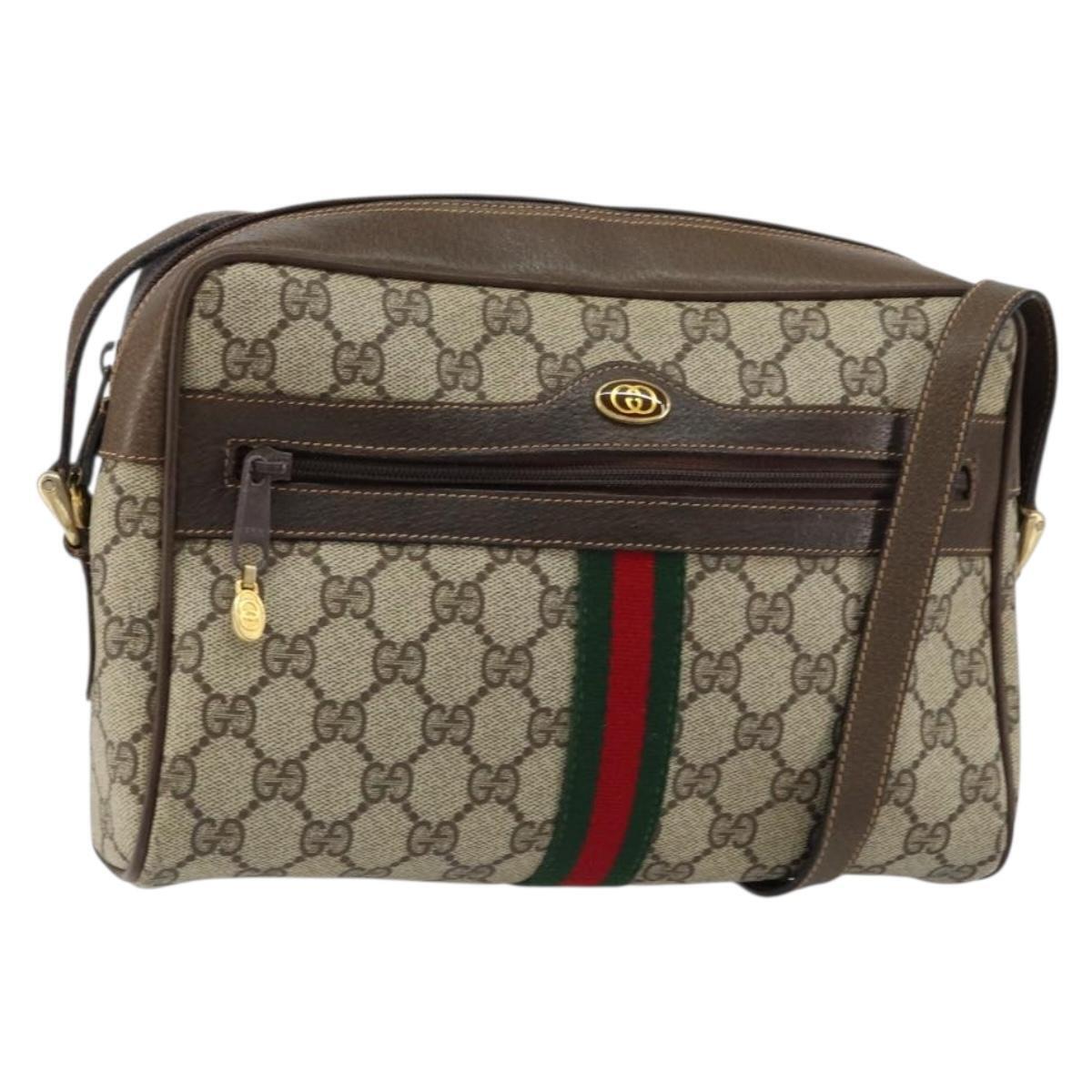 Gucci Gg Supreme Web Sherry Line Shoulder Bag Pvc Beige Gold Auth 156026